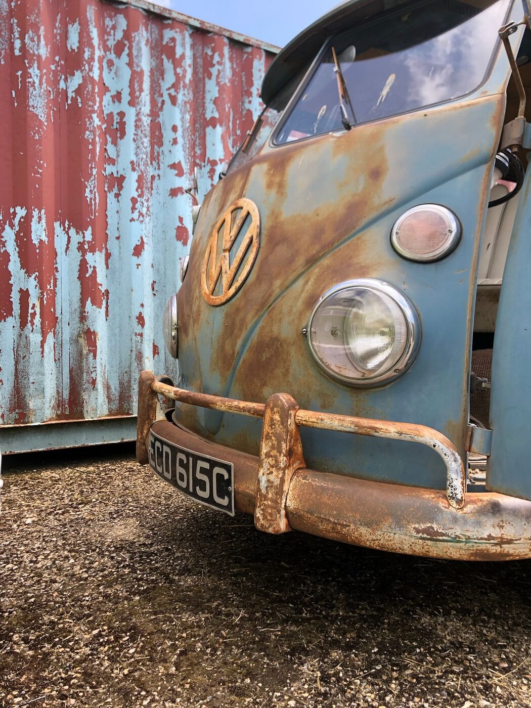 Patina blue VW Splitscreen — as found